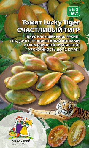 Томат ЛАКИ ТАЙГЕР (СЧАСТЛИВЫЙ ТИГР) &mdash; Коллекционный сорт! Вкус насыщенный, яркий, сладкий с тропическими нотками и гармоничной кислинкой! Урожайность до 12 кг/кв.м!